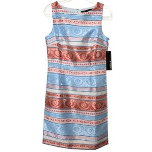 Chetta B Women’s Dress Size 6 Sleeveless Coral and Blue Lined Sheath Dress NEW